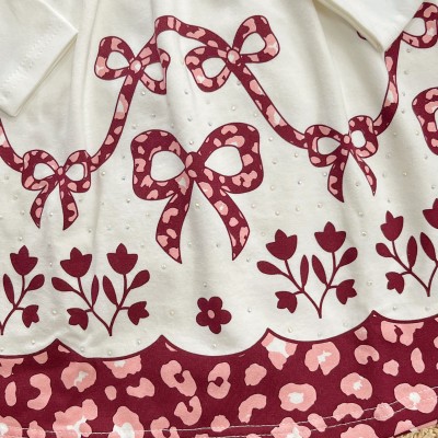  Vestido Manga Longa Lacinhos de Oncinha - Off White e Bordo
